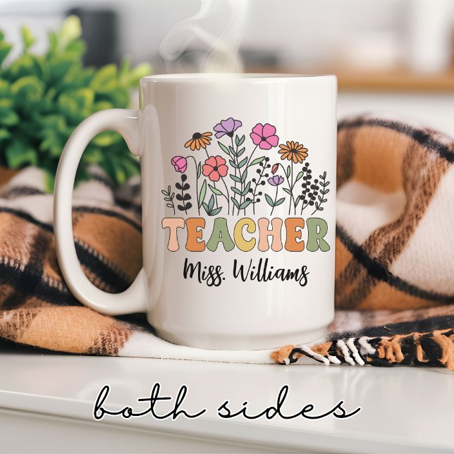 Café Caneca Personalizada de Flores Silvestres para Pro (personalized teacher mug, wildflower teacher gift, retro floral mug, teacher appreciation gift,)