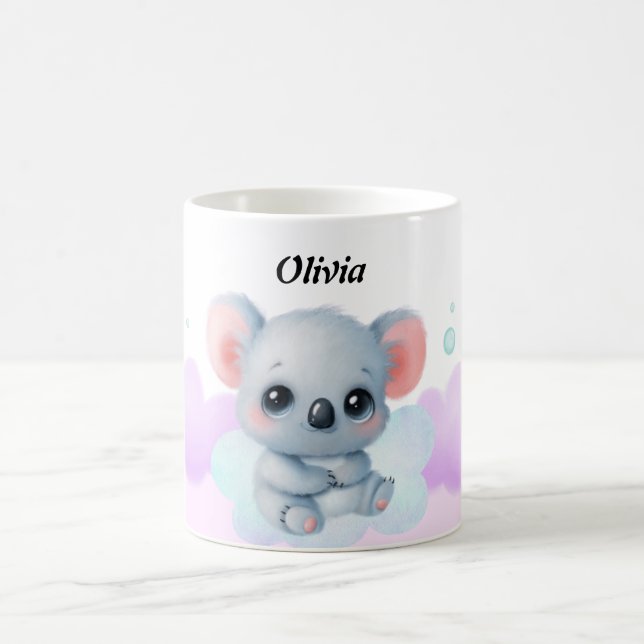 Café Caneca Personalizada de Koala Rosa e Roxa – Nome P (Centro)