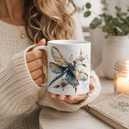 Café Caneca Personalizada de Libélula em Aquarela