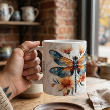 Caneca Personalizada de Libélula em Aquarela