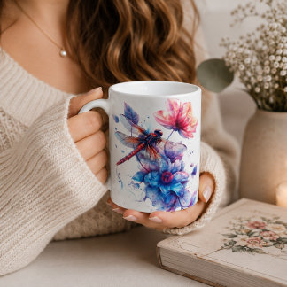 Café Caneca Personalizada de Libélula em Aquarela