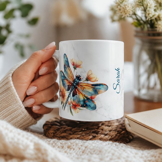 Café Caneca Personalizada de Libélula em Aquarela (Criador carregado)