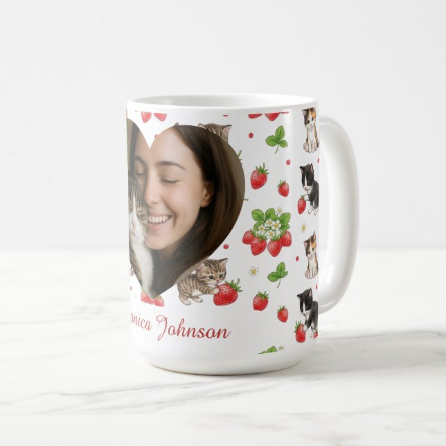 Café Caneca Personalizada de Mãe de Gato Morango Kitten (Frente Esquerda)
