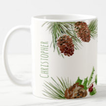 Caneca Personalizada de Natal com Folhagem e Azevi