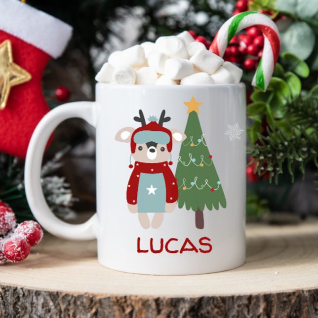 Café Caneca Personalizada de Natal da Criança (Cute Christmas mug, personalized kids mug, personalized christmas mug, mug with kids name, hot cocoa)