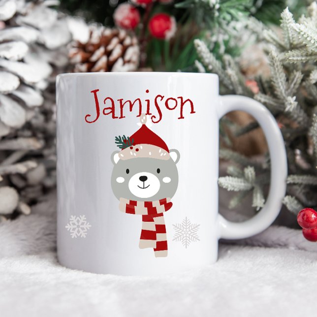 Café Caneca Personalizada de Natal da Criança (personalized kids mug, kids christmas mug, kids cute mug, kids cute christmas mug, reindeer hat)