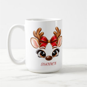 Café Caneca Personalizada de Rena de Natal com Laço Ver