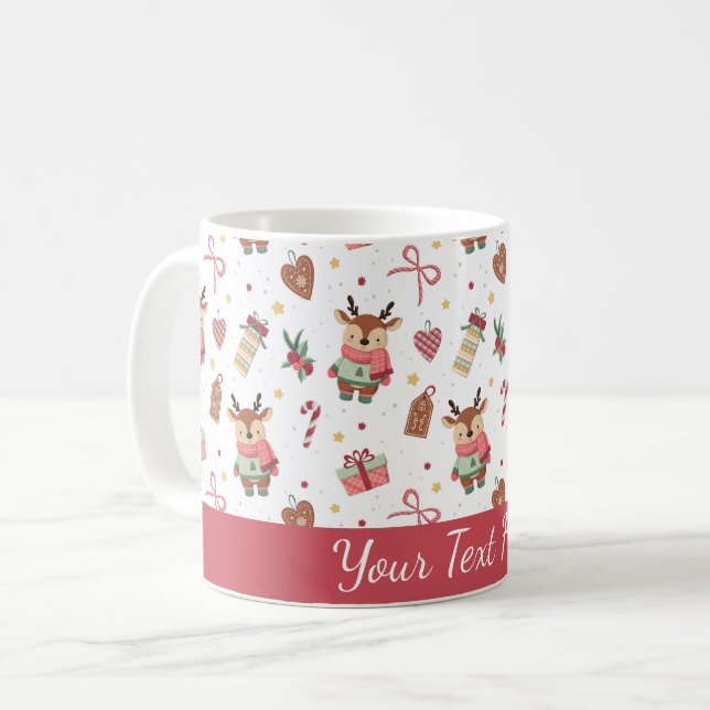 Café Caneca Personalizada de Rena de Natal Fofa (Frente Esquerda)