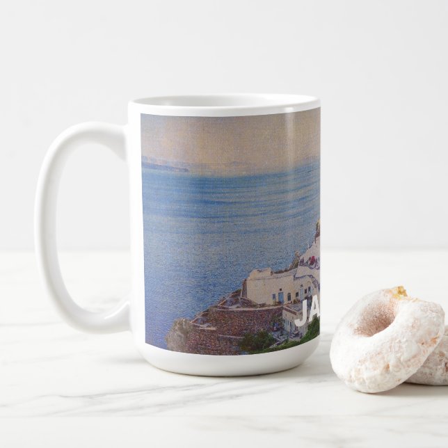 Café Caneca Personalizada de Santorini Grécia (Com Donut)