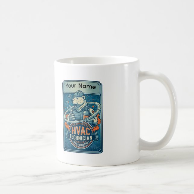 Café Caneca Personalizada de Técnico de HVAC Urso Polar (Direita)