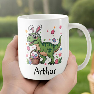 Café Caneca Personalizada do Coelho de Páscoa Dinossaur