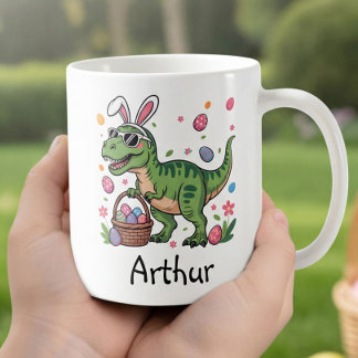 Café Caneca Personalizada do Coelho de Páscoa Dinossaur