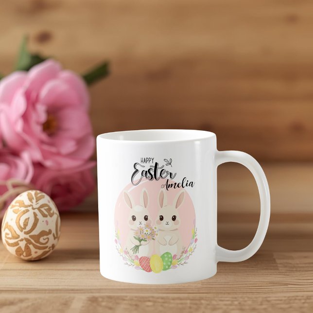 Café Caneca Personalizada Dois Coelhos De Páscoa (Criador carregado)