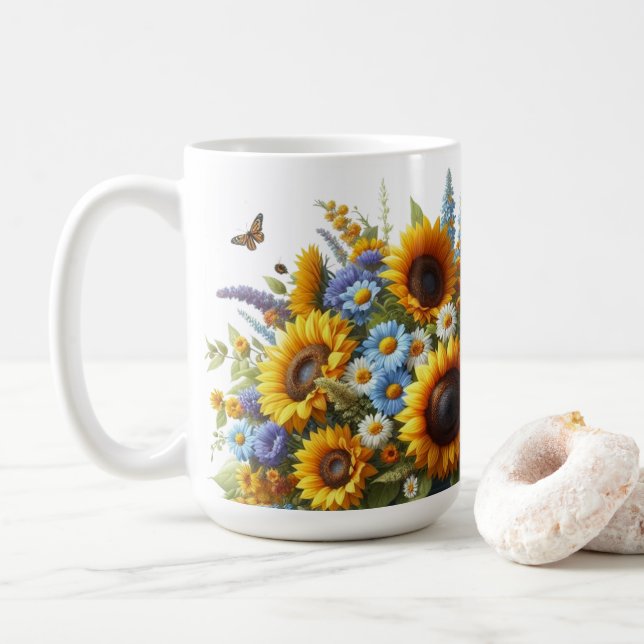 Café Caneca Personalizada Flor de Girassol Vintage (Com Donut)