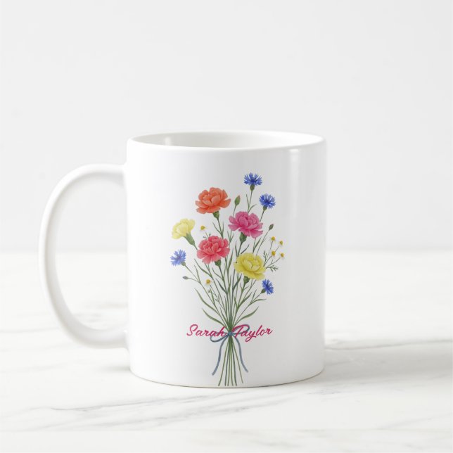 Café Caneca Personalizada Flor de Nascimento em Aquarel (Esquerda)