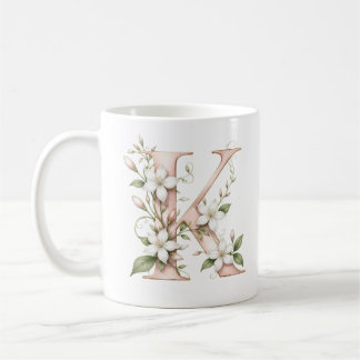 Café Caneca Personalizada Floral Letra K Flor de Jasmim