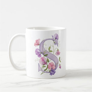 Café Caneca Personalizada Floral Letra S Flor de Ervilh