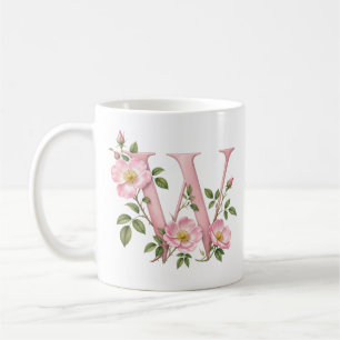Café Caneca Personalizada Floral Letra W Flor de Rosa S