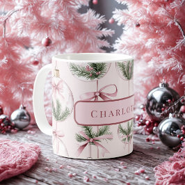 Café Caneca Personalizada Ornamento de Natal Rosa Moder