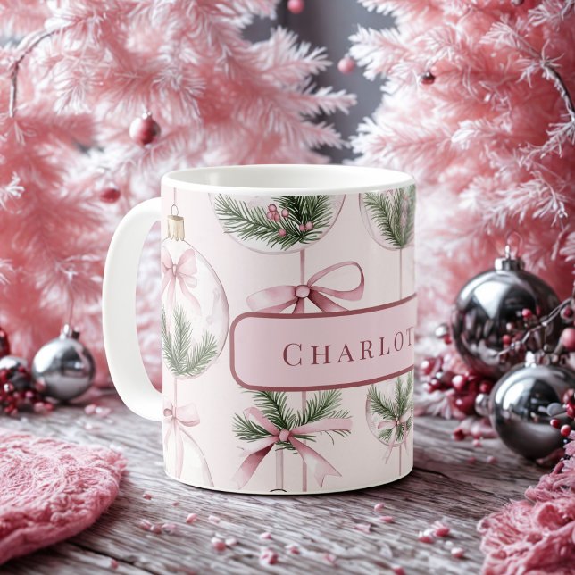 Café Caneca Personalizada Ornamento de Natal Rosa Moder (Criador carregado)