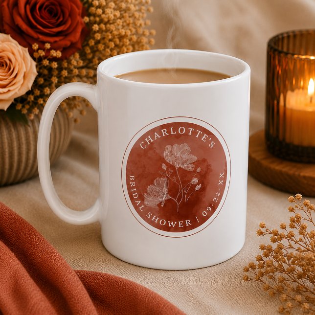 Café Caneca Personalizada para Chá de Noiva Rust Floral (Cozy bridal shower favor)