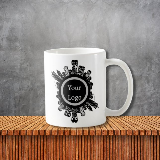 Café Caneca Personalizada para Corretor de Imóveis - Si (Custom Real Estate Agent Mug - Building Skyline - Personalized Logo Coffee Cup for Realtors)