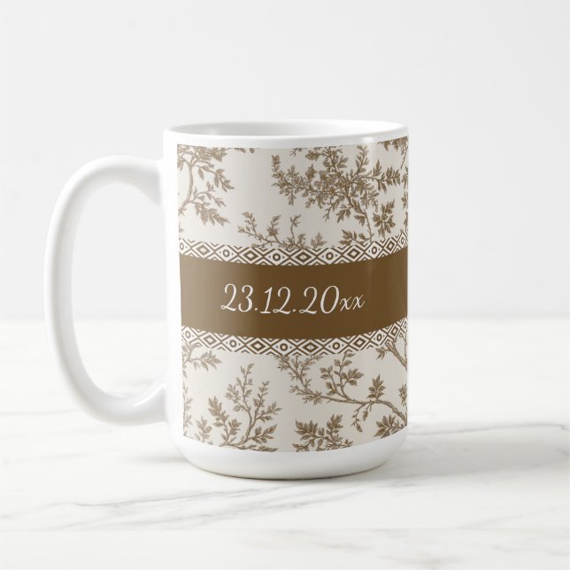 Café Caneca Personalizada Toile De Jouy Nome Data (Esquerda)