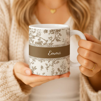 Café Caneca Personalizada Toile De Jouy Nome Data