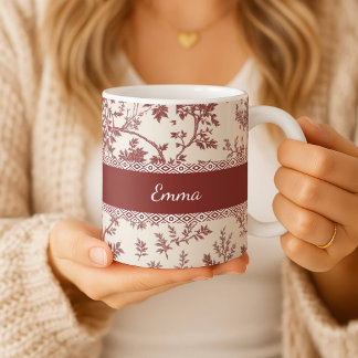 Café Caneca Personalizada Toile De Jouy Nome Data Gi