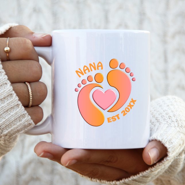Café Caneca Pés de Bebê Laranja Rosa para Vovó (Criador carregado)