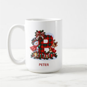 Café Caneca Plaid Monograma Letra P Boneco de Neve Rena