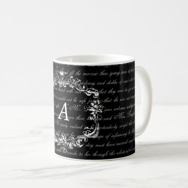 Café Caneca preto e branco do monograma do texto de (Frente Esquerda)