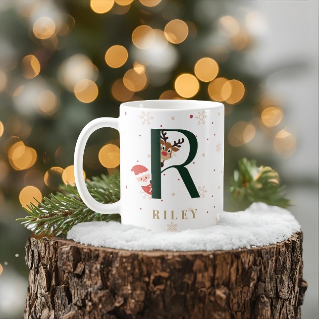 Café Caneca R de Monograma de Natal Personalizada (Criador carregado)