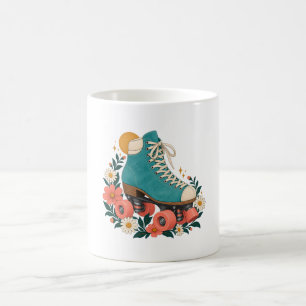 Café Caneca Retro de Patins de Rolamento Turquesa e Flo