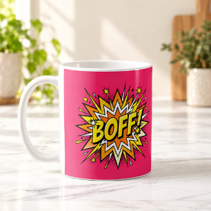 Café Caneca Rosa Neon Arte Pop de Quadrinhos BOFF