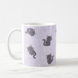 Café Caneca Roxa de Gato Cinza Fofo | Gatos Kawaii