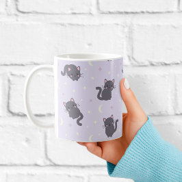 Café Caneca Roxa de Gato Cinza Fofo | Gatos Kawaii