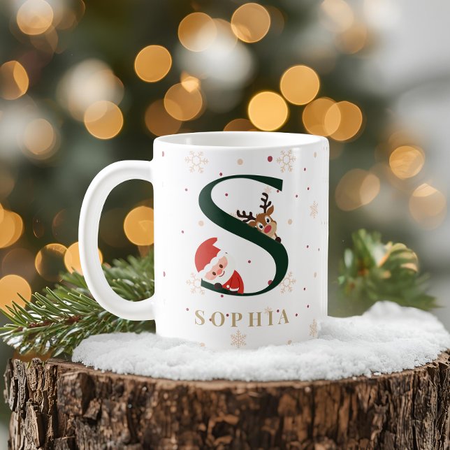 Café Caneca S de Monograma de Natal Personalizada (Criador carregado)