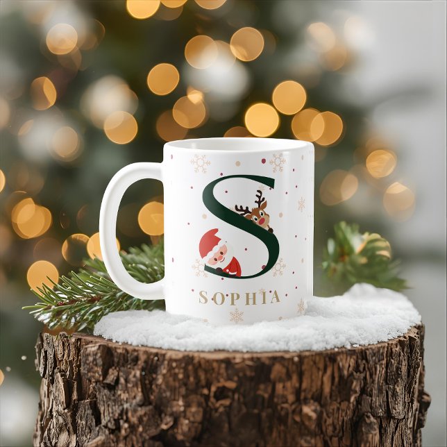 Café Caneca S de Monograma de Natal Personalizada (Criador carregado)