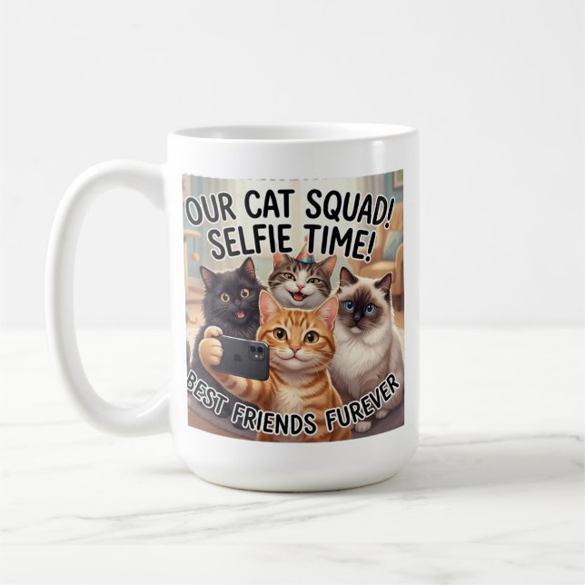 Café Caneca Selfie da Turma de Gatos Divertidos (Esquerda)