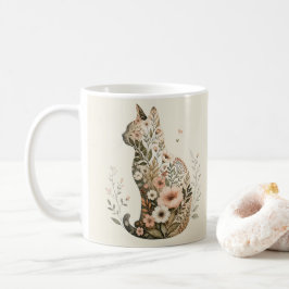 Café Caneca Silhueta de Gato Floral Boho Flores Silvest