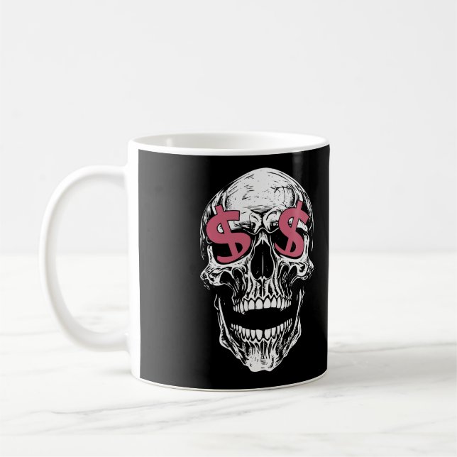 Café Caneca Skull & Dollar Eyes – Vibrações de Dinheiro (Esquerda)