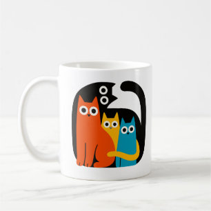 Café Caneca Trio de Gatos Abstratos Coloridos