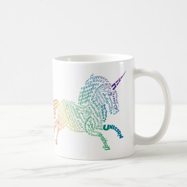 Café Caneca Unicórnio Arco-Íris de Palavras Mundiais (Direita)