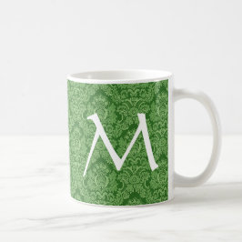 Café Caneca VERDE elegante do monograma do damasco de