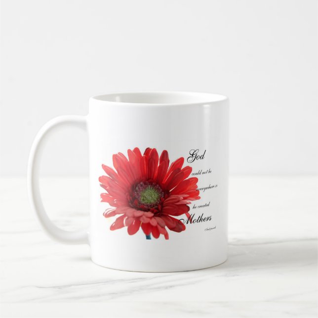 Café Caneca vermelha especial da flor da margarida de (Esquerda)