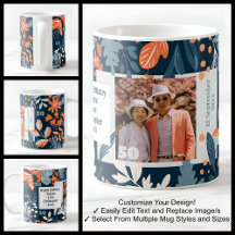 Caneca Vibrante Foto Nome Aniversário de 50 anos d