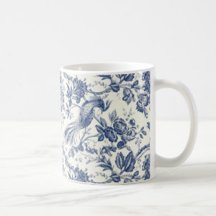 Café Caneca Vintage de Chinoiserie Azul e Branco com Mo