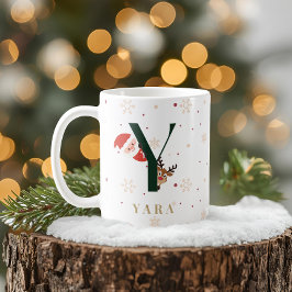 Café Caneca Y de Monograma de Natal Personalizada