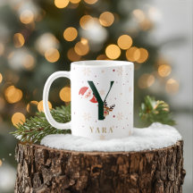 Caneca Y de Monograma de Natal Personalizada